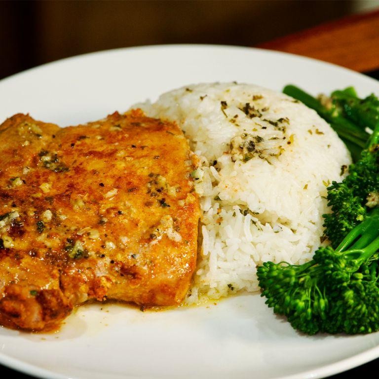 Garlic Butter Pork Chops with Lemon Rice