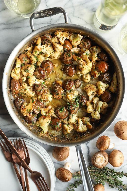 Garlic Butter Roasted Cauliflower and Mushrooms