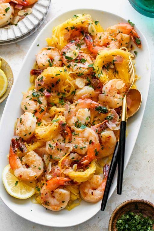 Garlic Butter Shrimp Stuffed Spaghetti Squash