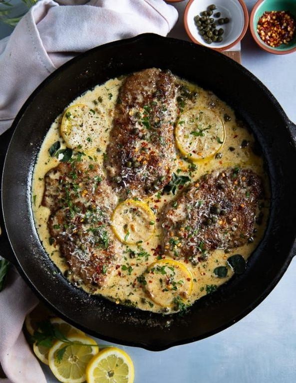 Garlic Herb Veal Scallopini with Roasted Potatoes