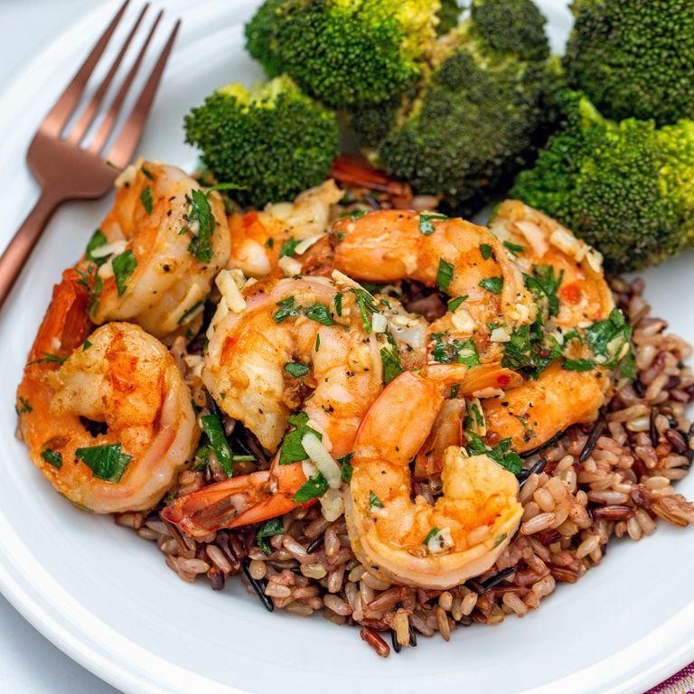 Garlic Parmesan Shrimp with Wild Rice and Roasted Carrots