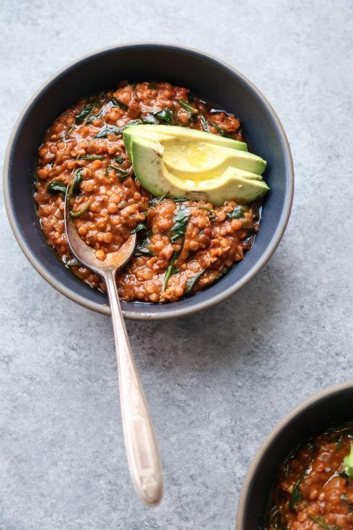 Garlicky Red Lentil Curry with Spinach