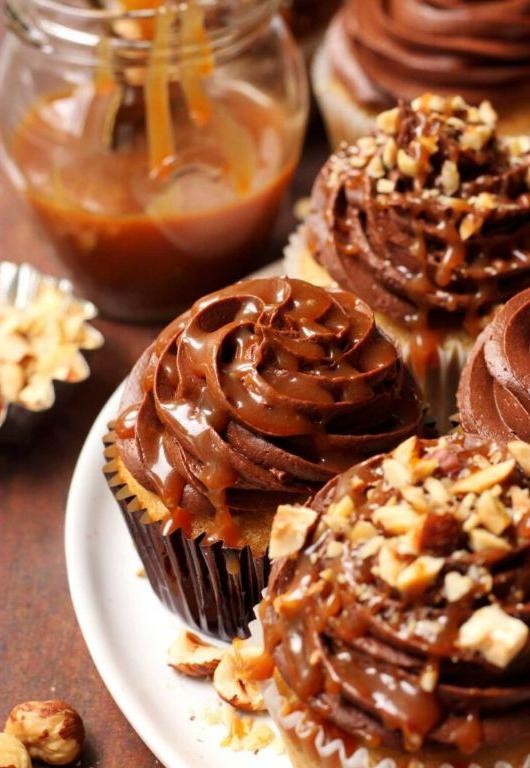 German Chocolate Cupcakes with Caramel Drizzle