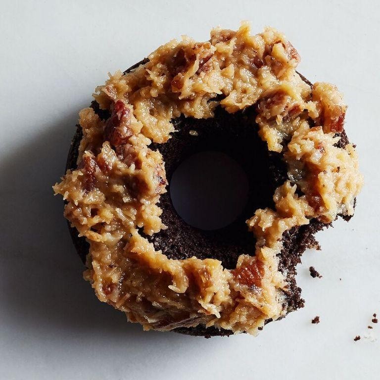 German Chocolate Donuts with Coconut Glaze