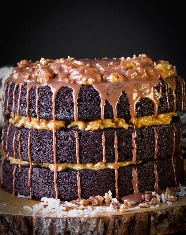 German Chocolate Layer Cake with Salted Caramel