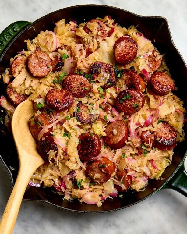 German Sausage and Sauerkraut Skillet