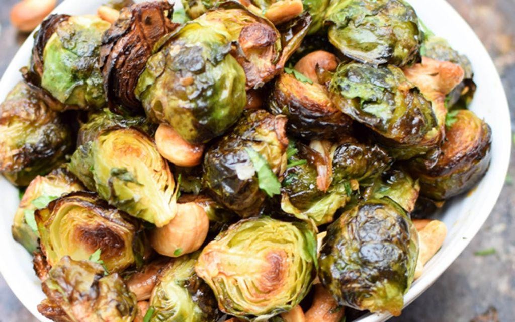 Ginger Garlic Brussels Sprouts with Cashews