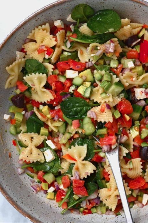 Greek Bow Tie Pasta Salad with Feta and Olives