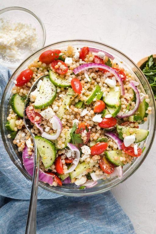 Greek Couscous Salad with Cucumber and Tomatoes