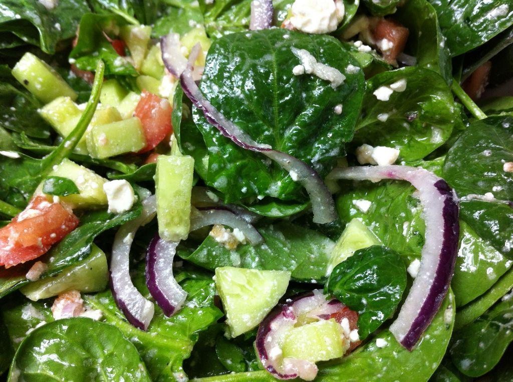 Greek Spinach Salad with Feta and Kalamata Olives