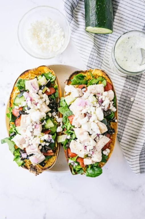 Greek Stuffed Spaghetti Squash with Tzatziki
