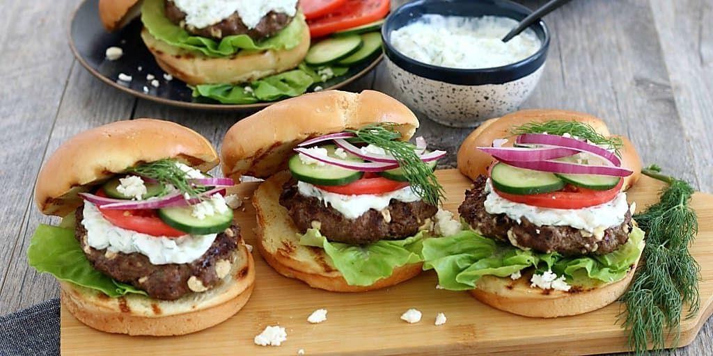 Greek Yogurt and Feta Stuffed Breakfast Burgers