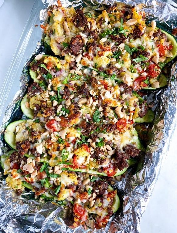 Greek-Inspired Zucchini Boats with Ground Beef and Feta