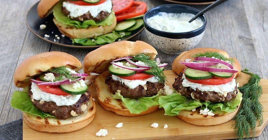 Greek-Style Elk Burger with Feta and Tzatziki