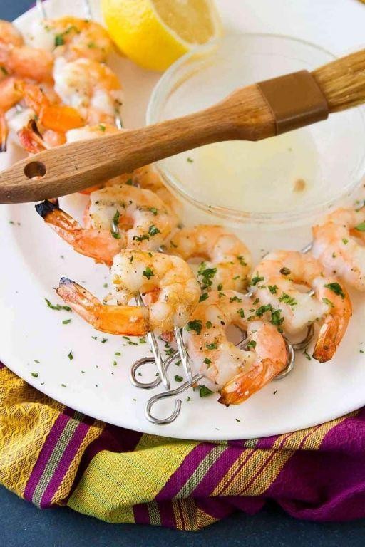 Grilled 7 Mares Skewers with Lemon Butter Sauce