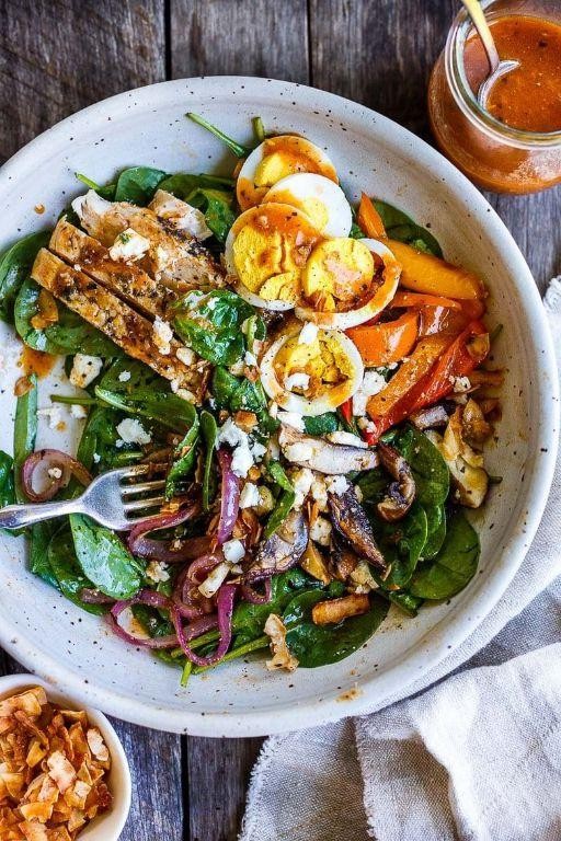 Grilled Chicken with Spinach and Mushroom Salad