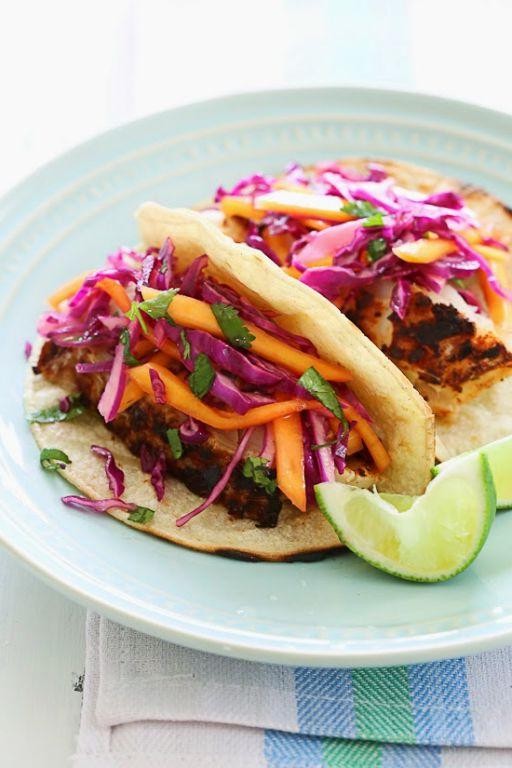 Grilled Fish Tacos with Mango Slaw