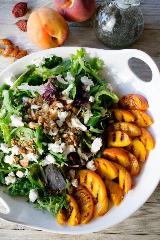 Grilled Peach and Goat Cheese Spring Mix Salad