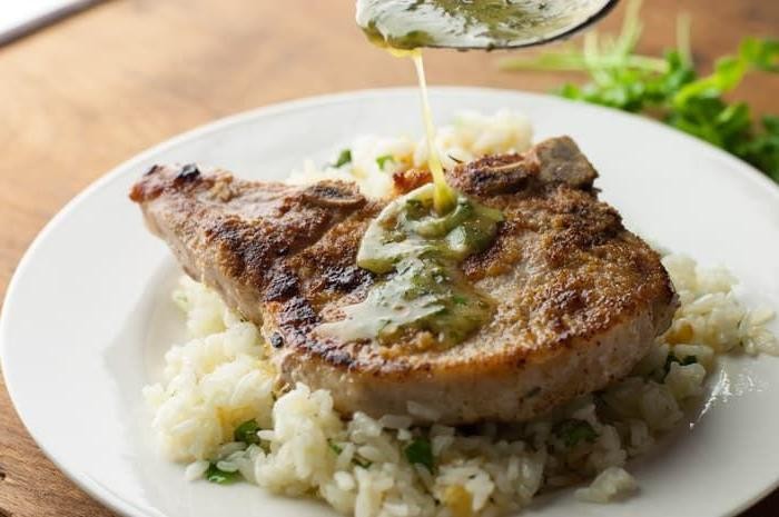 Grilled Pork Chops with Cilantro Lime Rice