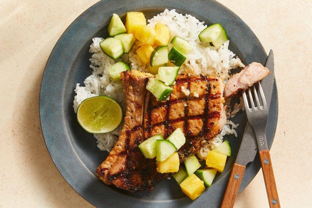 Grilled Thick Bone-In Pork Chops with Pineapple Salsa