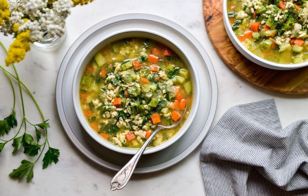 Ground Chicken and Rice Soup with Vegetables