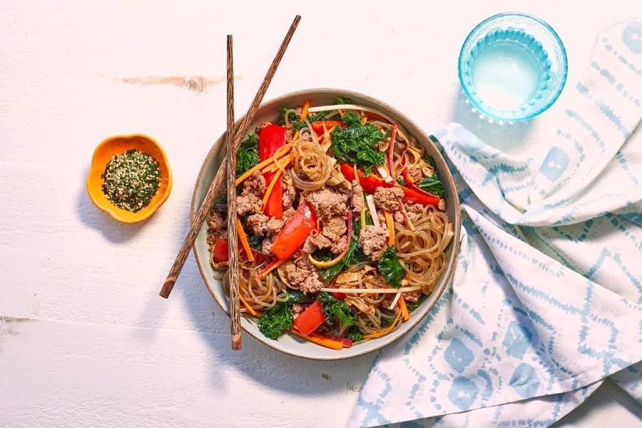 Ground Turkey Japchae (Korean Glass Noodles)