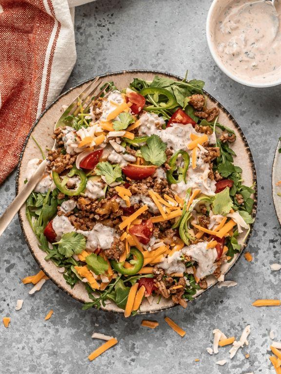 Ground Turkey Taco Salad with Greek Yogurt Ranch