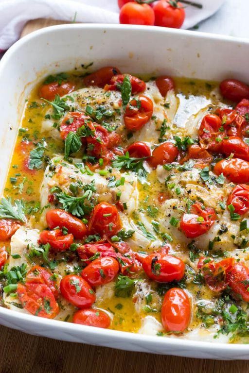 Herb-Crusted Cod with Roasted Cherry Tomatoes