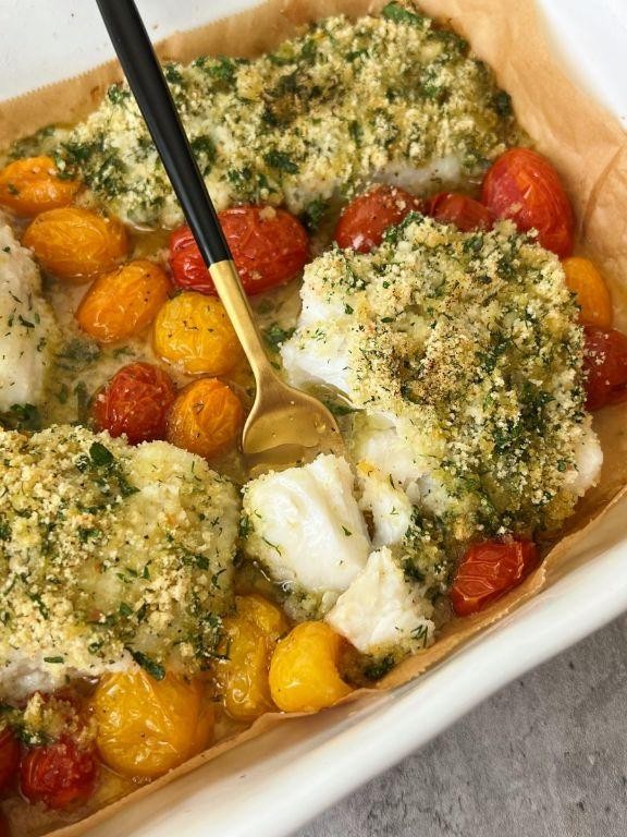 Herb-Crusted Cod with Steamed Greens
