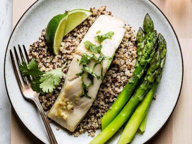 Herb-baked cod with quinoa