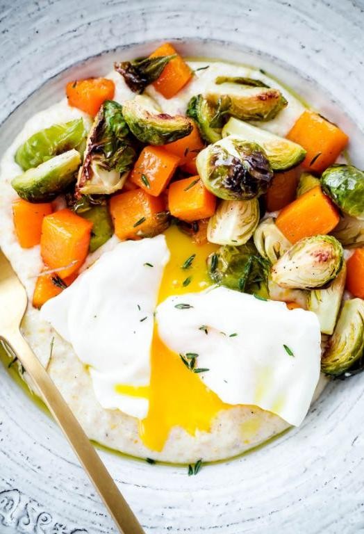 Herbed Goat Cheese Grits with Roasted Veggies