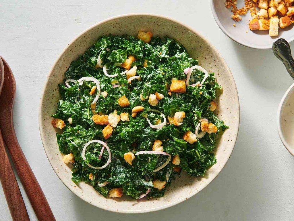 Kale Caesar Salad with Light Dressing