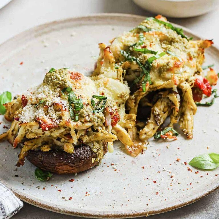 Keto Mushroom and Pesto Stuffed Portobellos