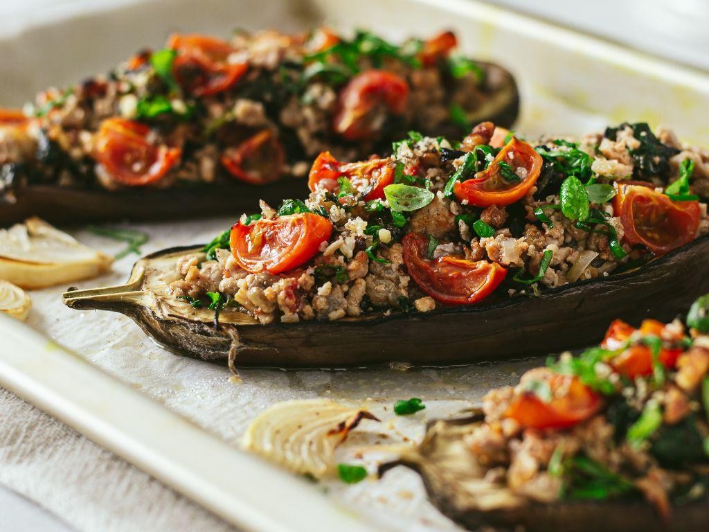 Keto Stuffed Eggplant with Ground Beef