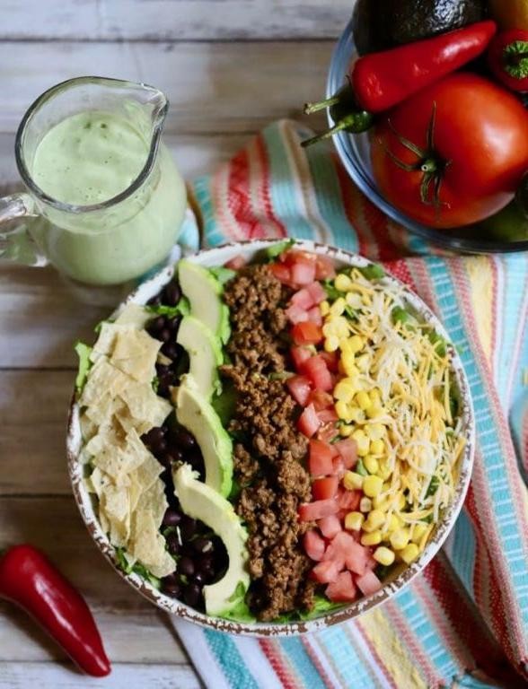 Keto Taco Salad with Avocado Lime Dressing