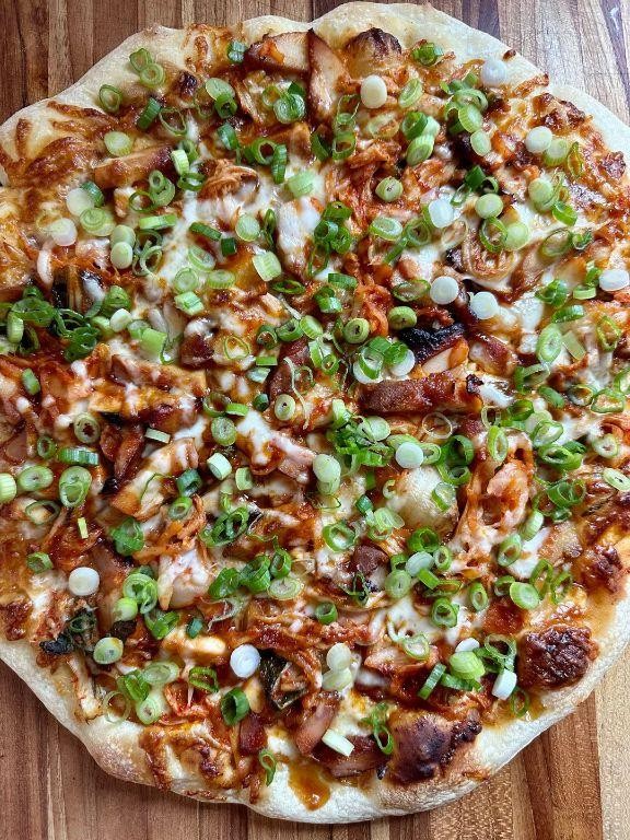Korean BBQ Taco Pizza with Gochujang and Kimchi