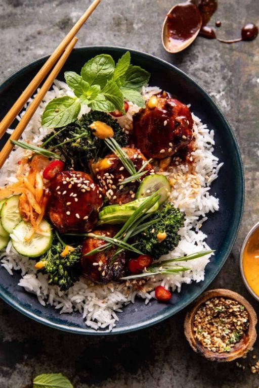 Korean Gochujang Meatballs with Rice
