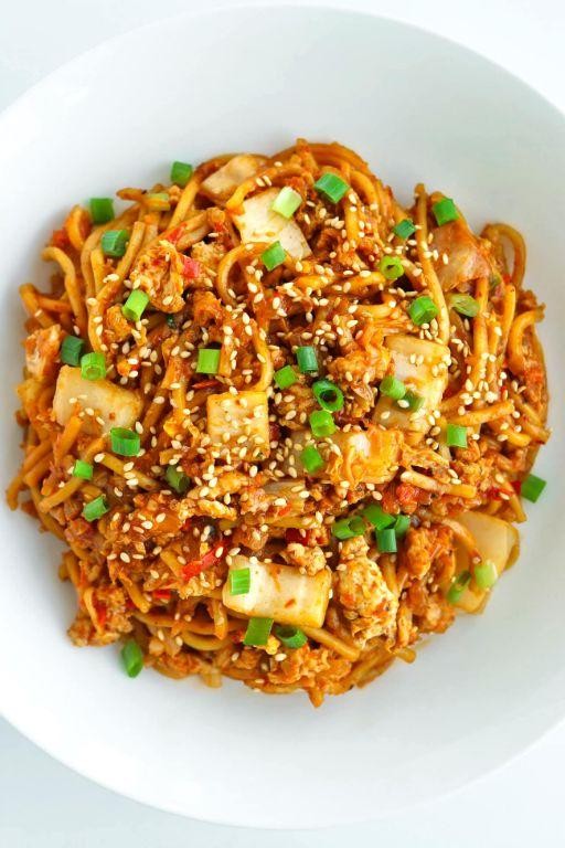 Korean Ground Turkey and Kimchi Fried Noodles