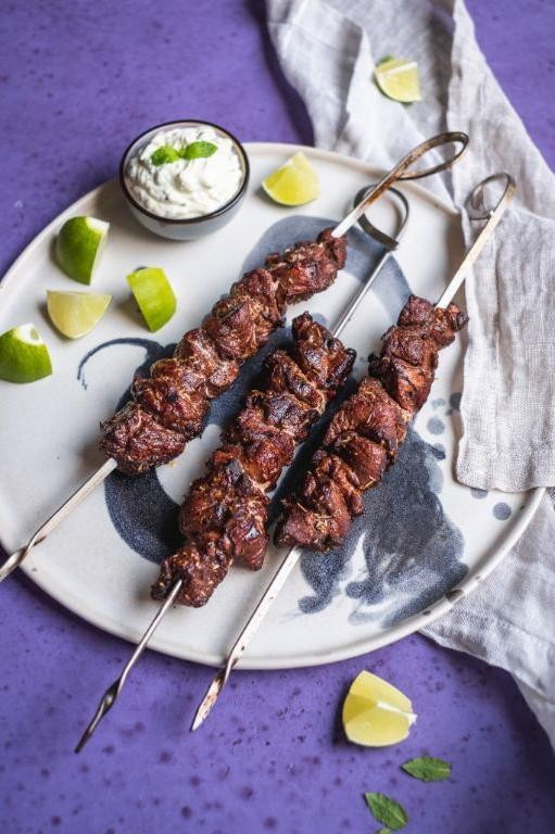 Lamb Kebabs with Mint Garnish