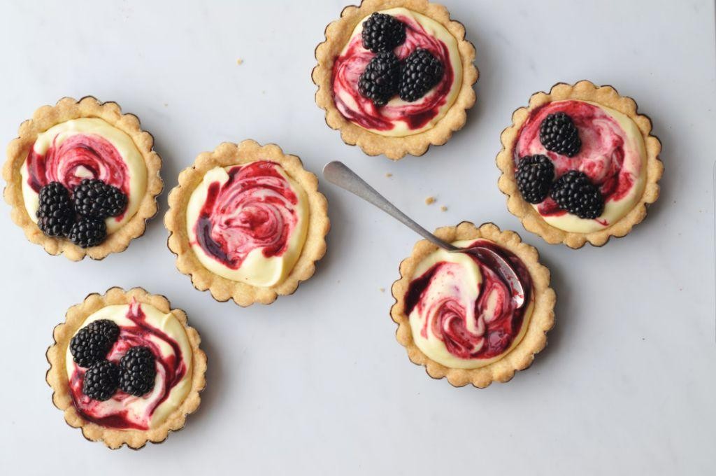 Lemon Curd Tartlets with Blackberry Glaze