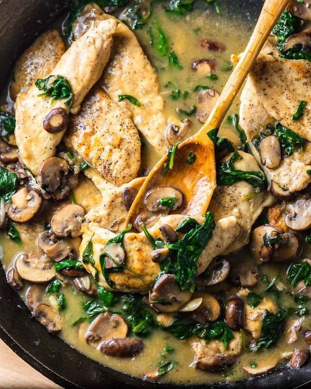 Lemon Garlic Chicken with Spinach and Mushrooms