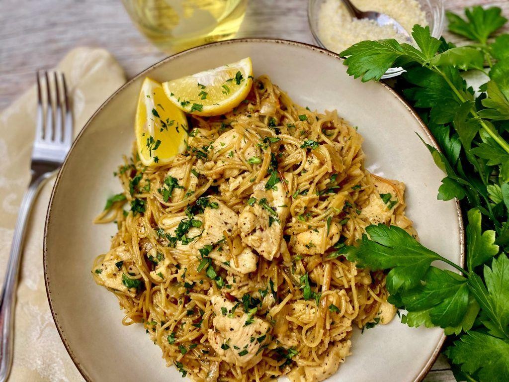 Lemon Garlic Fideo with Chicken