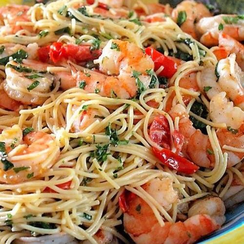 Lemon Garlic Shrimp Pasta with Cherry Tomatoes