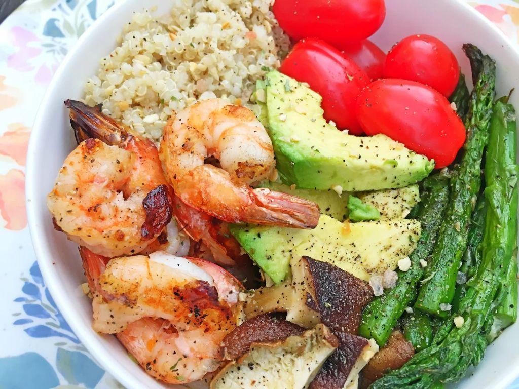 Lemon Herb Shrimp with Quinoa and Roasted Asparagus