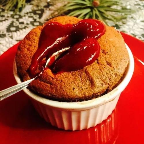 Licor 43 Chocolate Soufflé with Raspberry Coulis