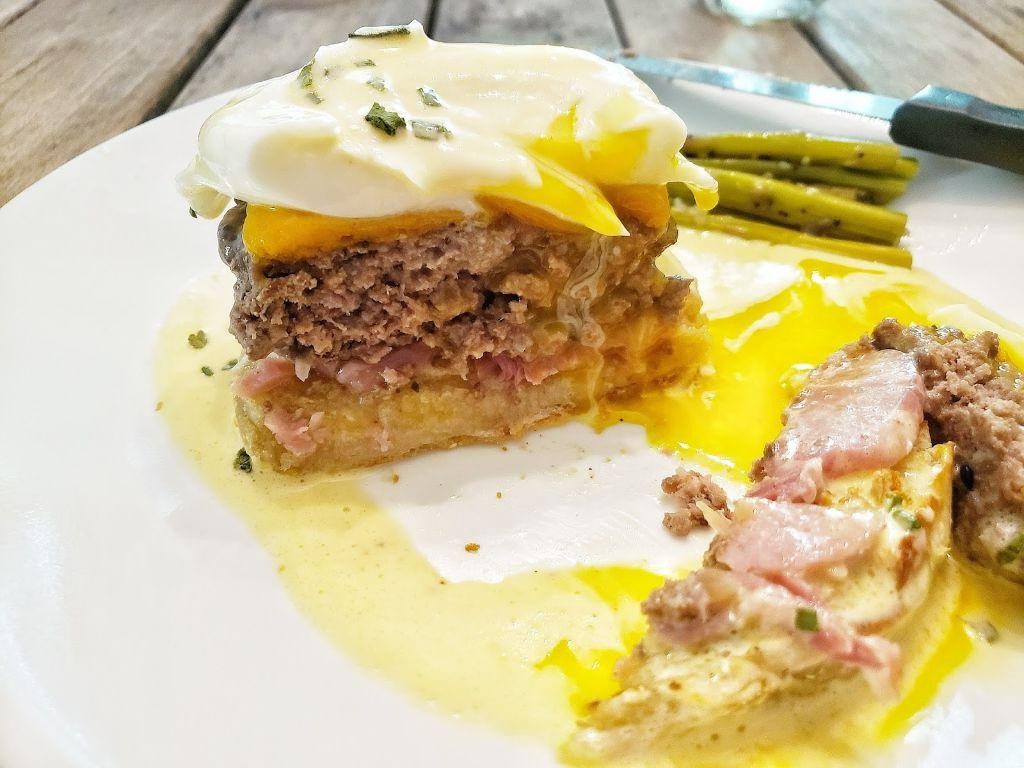 Loaded Breakfast Burger with Hollandaise Sauce