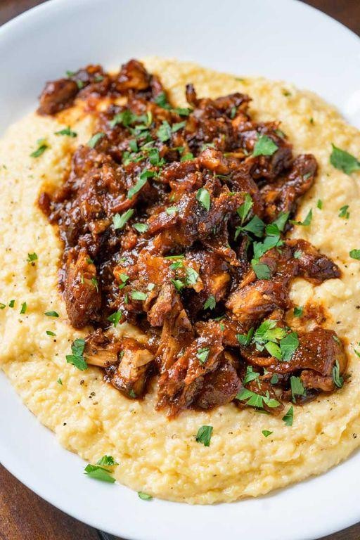 Loaded Grits with Pulled Pork and BBQ Sauce