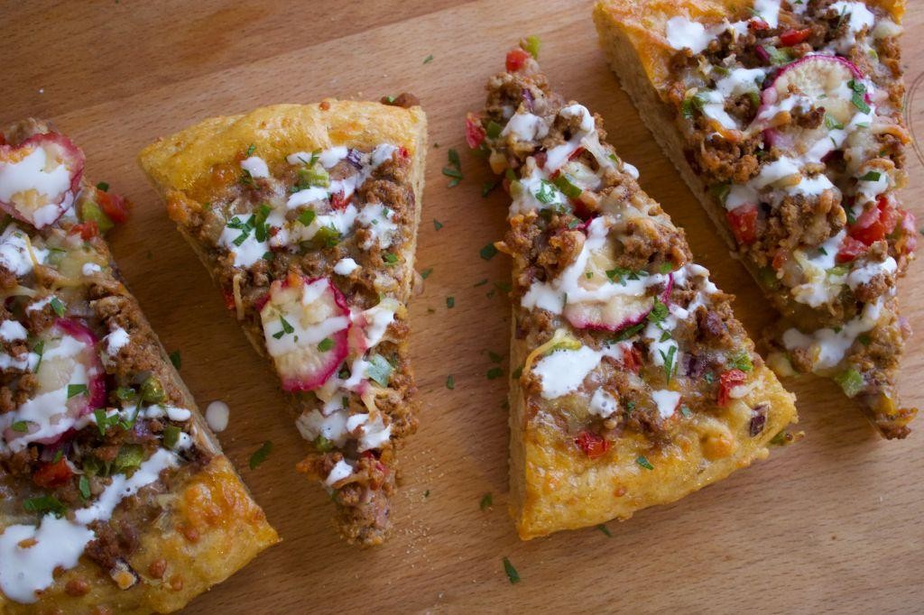 Loaded Taco Pizza with Ground Turkey and Chipotle Sauce