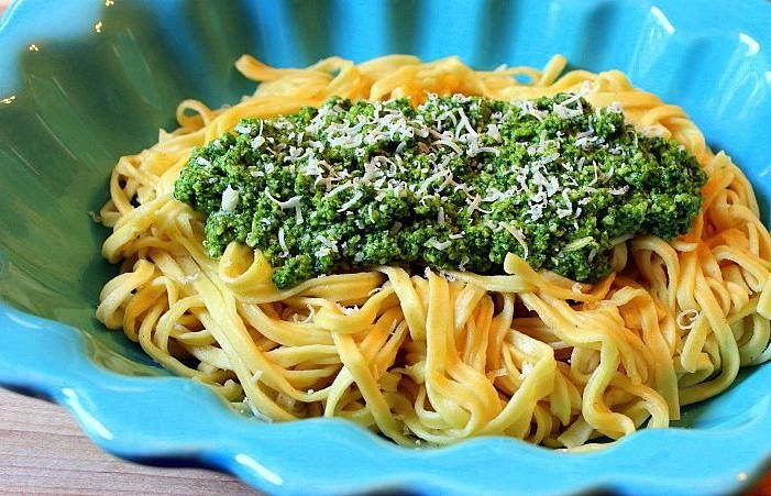 Lovage Pesto Pasta with Pine Nuts
