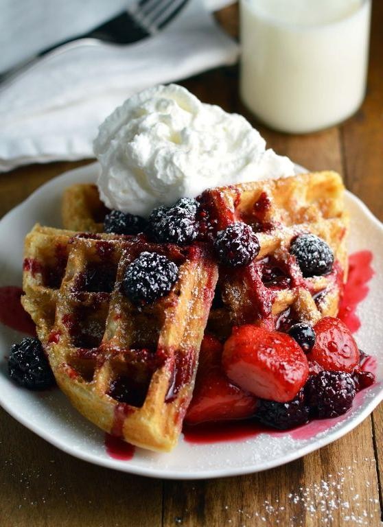 Mangú Waffles with Berry Compote